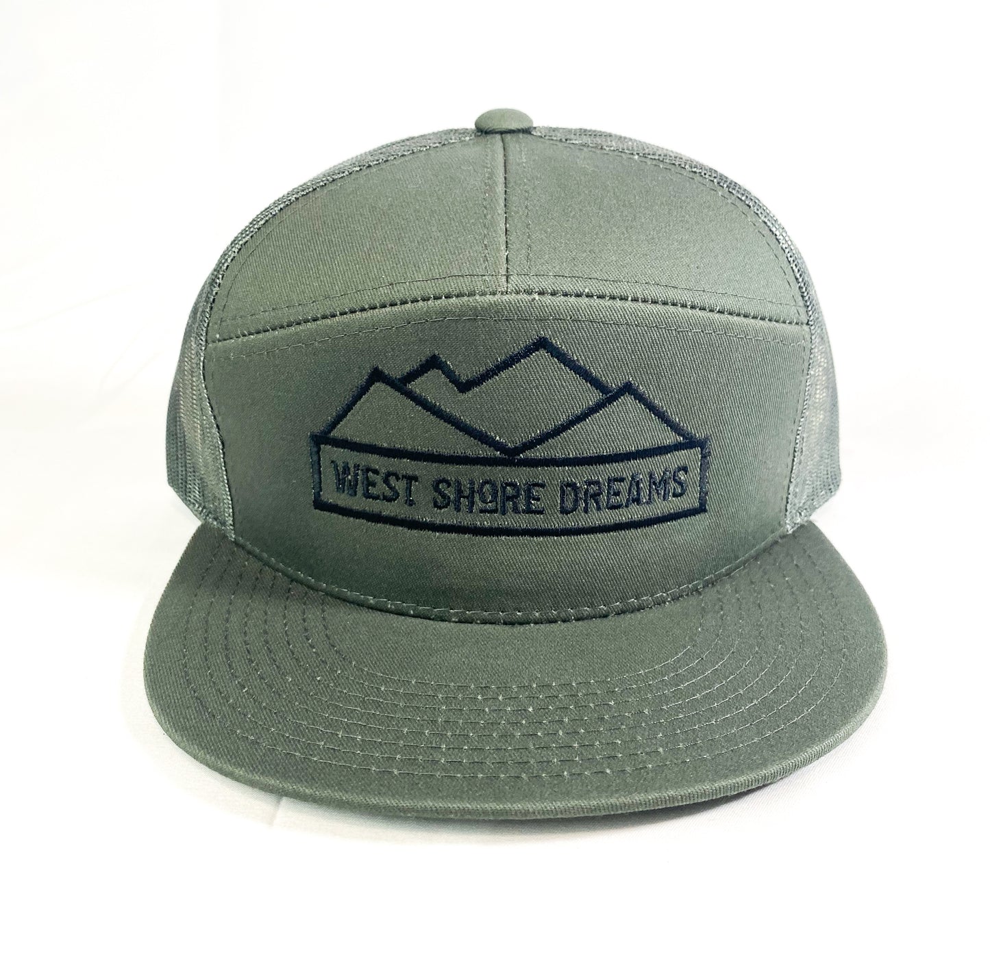 MOUNTAIN LOGO  7 PANEL FLAT BILL TRUCKER